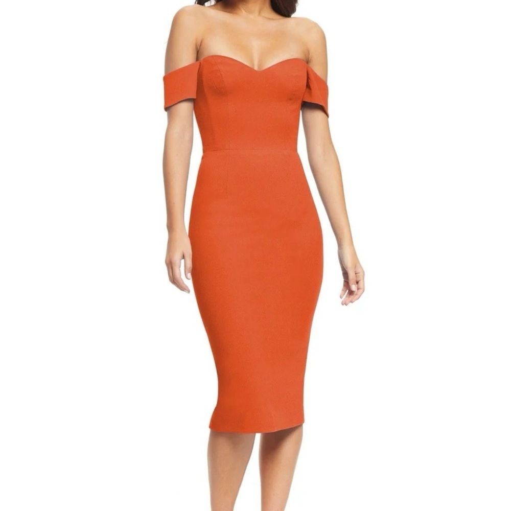 NWT Dress the Population Bodycon Bailey Off-Shoulder Strapless Orange Dress